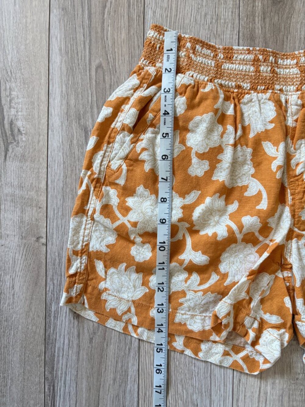 Briggs Linen Blend Floral High Waist Pull On Shorts Orange Womens Medium Boho - Picture 6 of 11